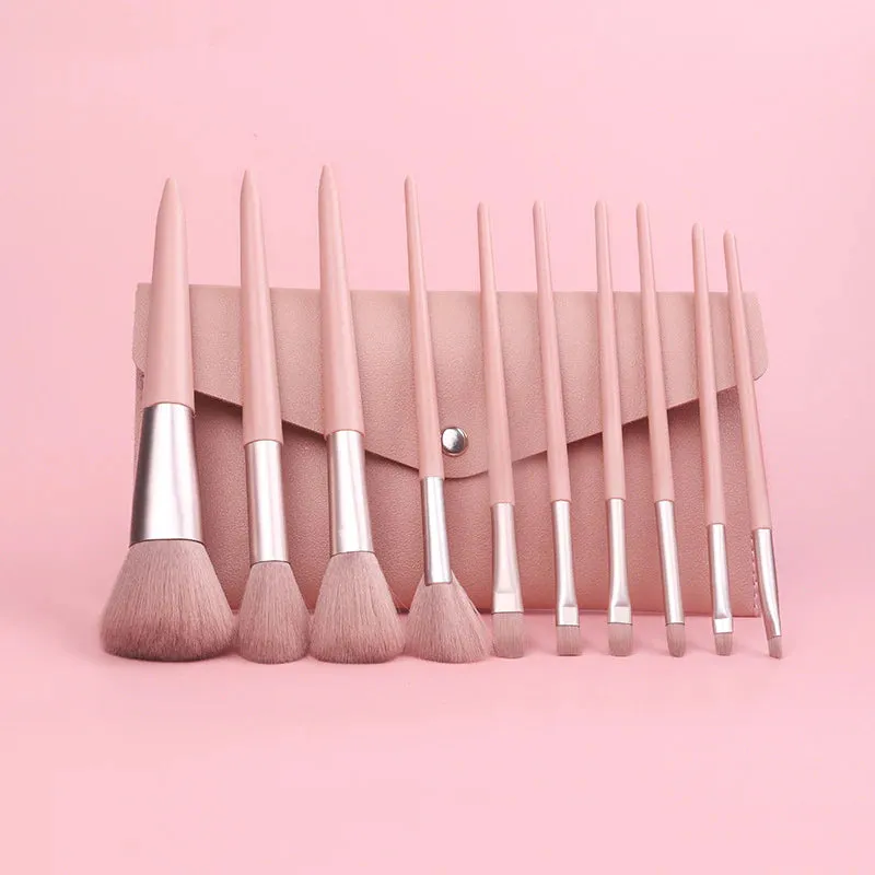 Soft Makeup Brushes 10pcs Pu Pack Nylon Plastic Handle