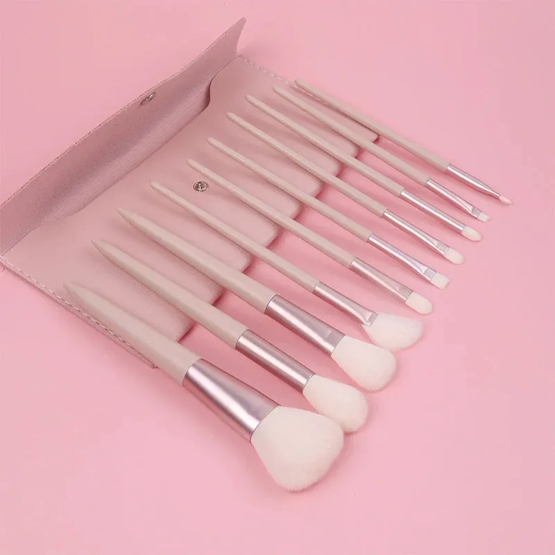 Soft Makeup Brushes 10pcs Pu Pack Nylon Plastic Handle