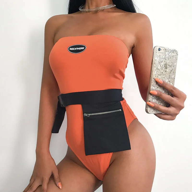 Strapless text fanny pack waist bag bodysuit