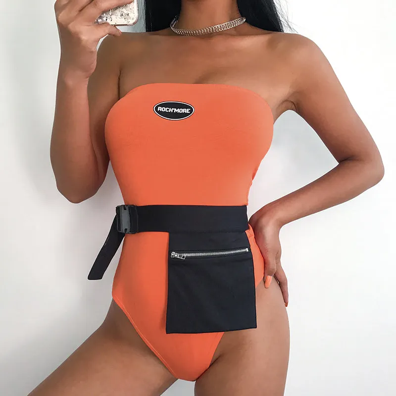 Strapless text fanny pack waist bag bodysuit