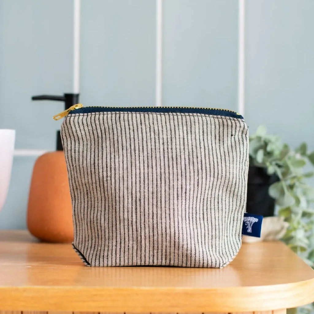 Striped Blue/Natural Linen MakeUp Bag