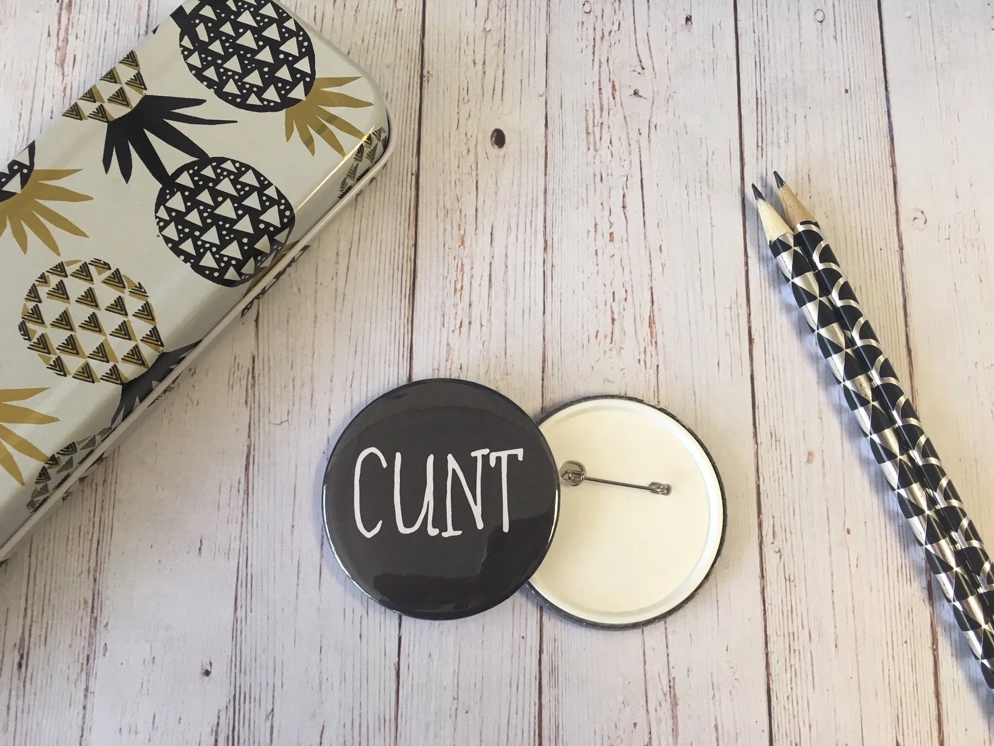 SWEARY C*nt Badge Magnet Keyring Mirror Monochrome