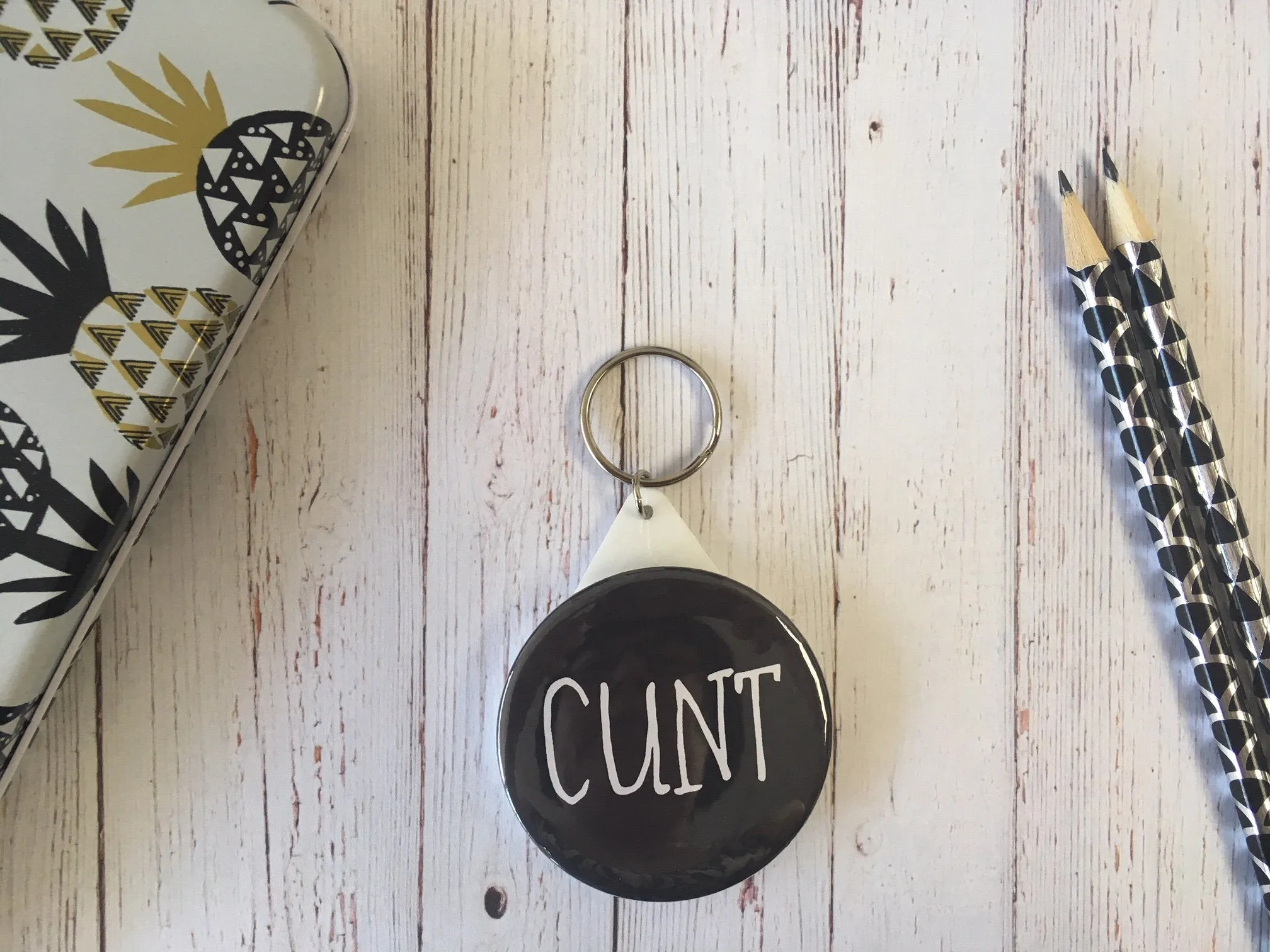 SWEARY C*nt Badge Magnet Keyring Mirror Monochrome