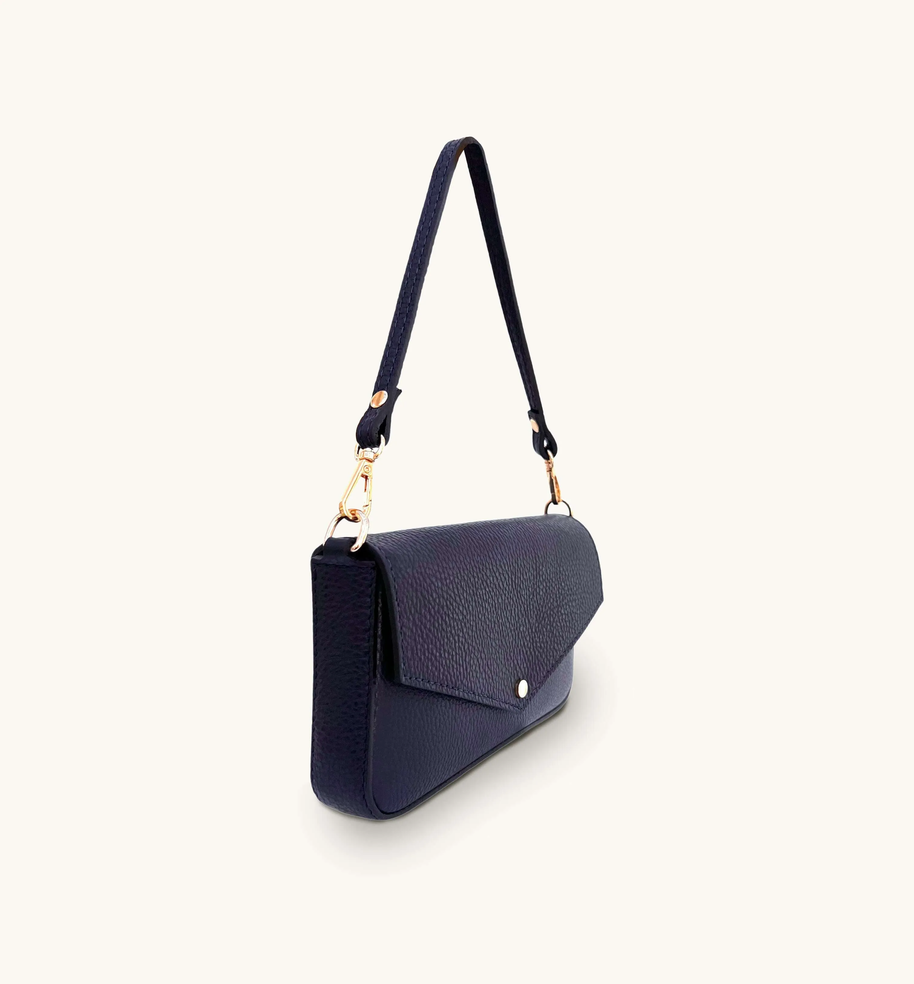 The Munro Navy Leather Shoulder Bag