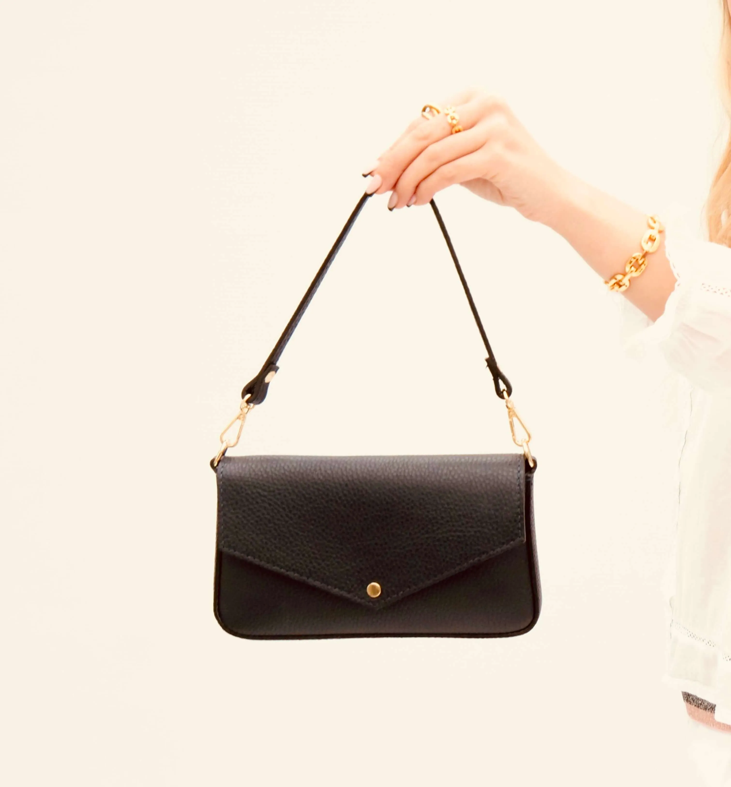 The Munro Navy Leather Shoulder Bag