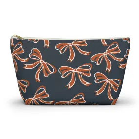 Trendy Bow Makeup Bag - Graduation Gift, Bed Party Gift, Acceptance Gift, College Gift, Texas, Burnt Orange and White