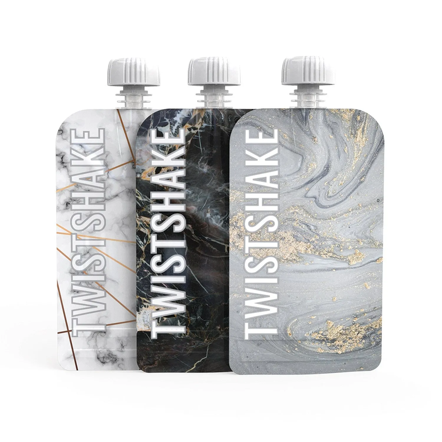 Twistshake Reusable Baby Food Pouch 100ml - Marble - Pack of 3