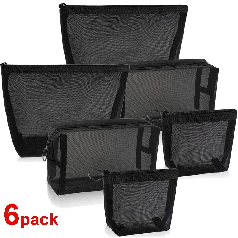 Wholesale Black Mesh Toiletry Bags Travel Makeup Bag Small Large Case Organizer Cosmetic Cases Toiletries Storage Handbag Pouch