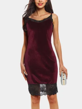 Wholesale Burgundy V-Neck Sleeveless Lace Mini Dress