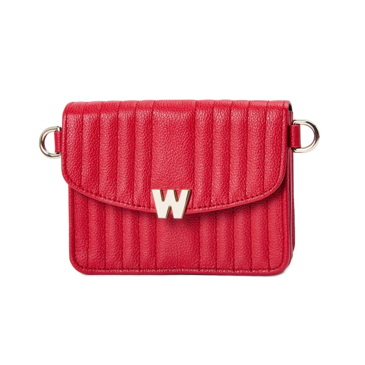 WOF Mimi Collection Leather Red Mini Bag with Wristlet and Lanyard