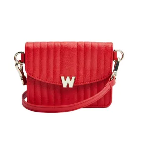 WOF Mimi Collection Leather Red Mini Bag with Wristlet and Lanyard