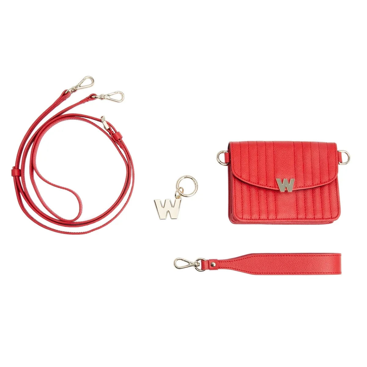 WOF Mimi Collection Leather Red Mini Bag with Wristlet and Lanyard