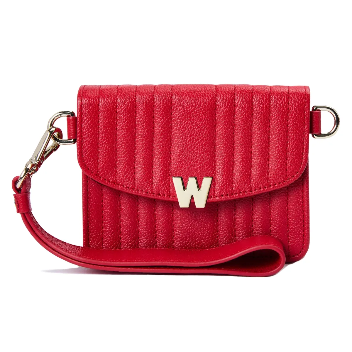 WOF Mimi Collection Leather Red Mini Bag with Wristlet and Lanyard