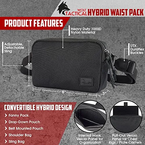 WOLF TACTICAL Fanny Pack for Men Dangler Pouch Concealed Carry