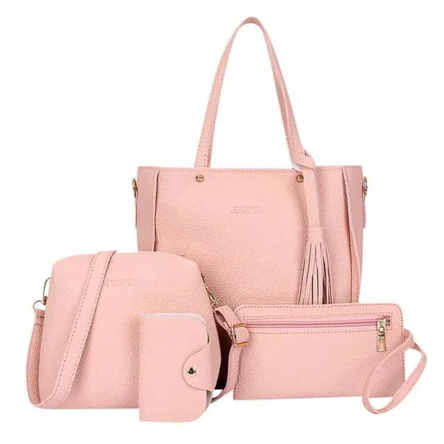 Women's Set of 4 Business Casual Handbag Mini Shoulder Bag Pocketbook and Wallet